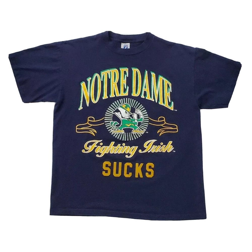 Logo 7 (Size Large) Blue T-Shirt Notre Dame Fighting Irish Sucks Vintage 90s USA